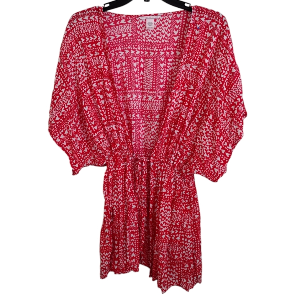 Victoria's Secret Red white heart print kimono robe cover up one size fits All